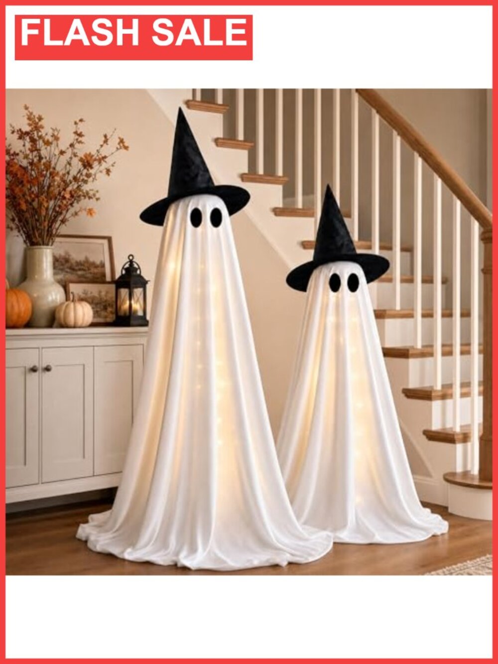 2 Pack Light Up Halloween Ghosts Decorations Adjustable LED Fabric Indoor